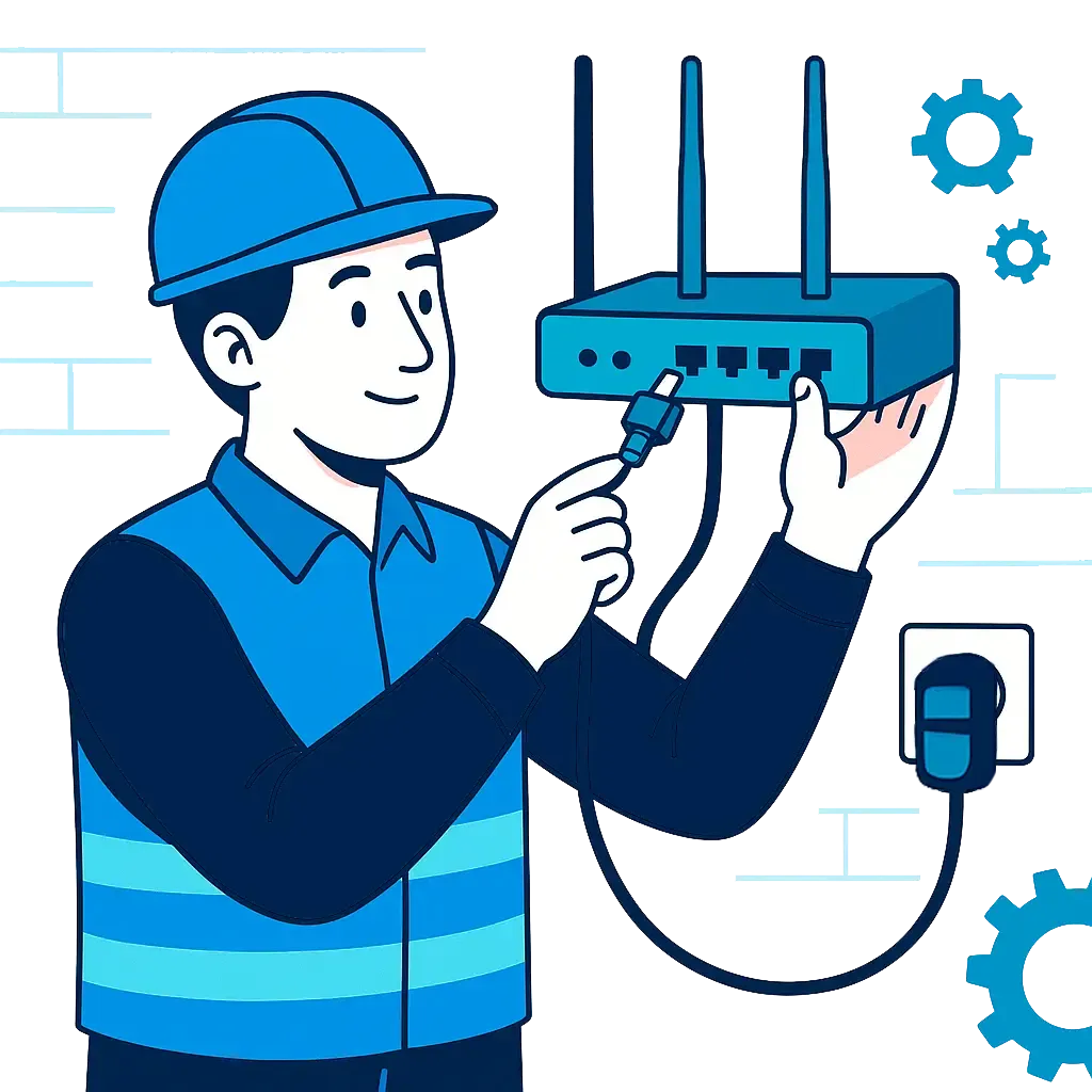 Técnico instalando internet en el hogar